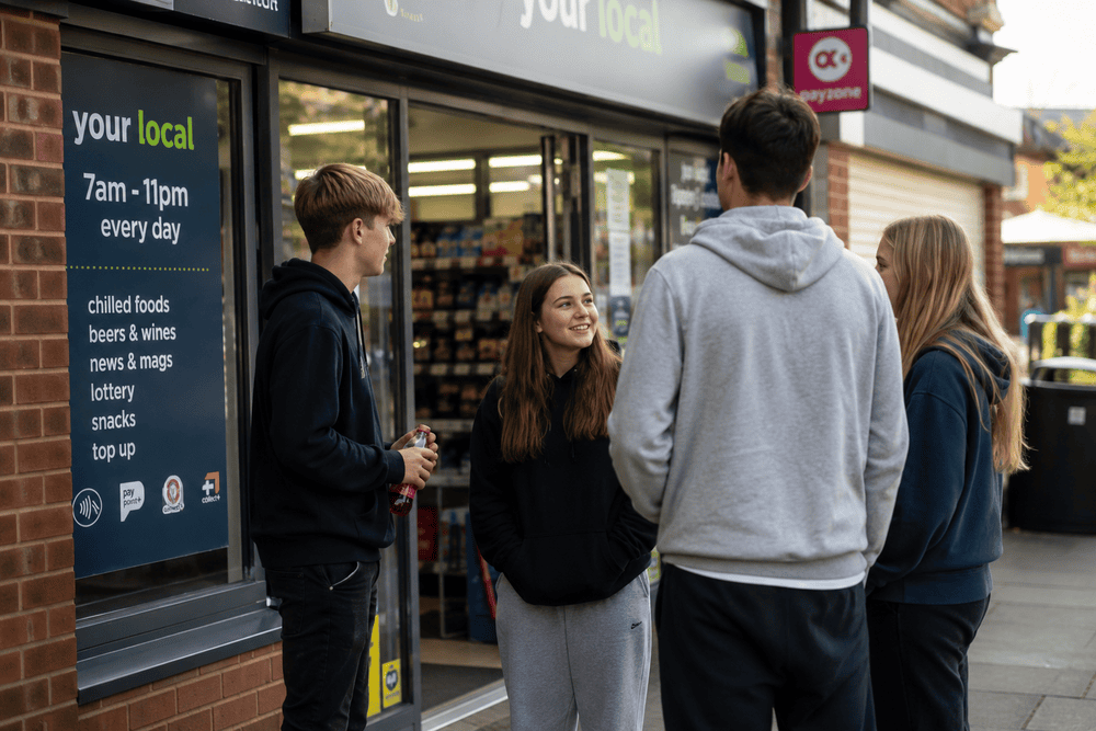 AI generated image of young people outside a convenience store